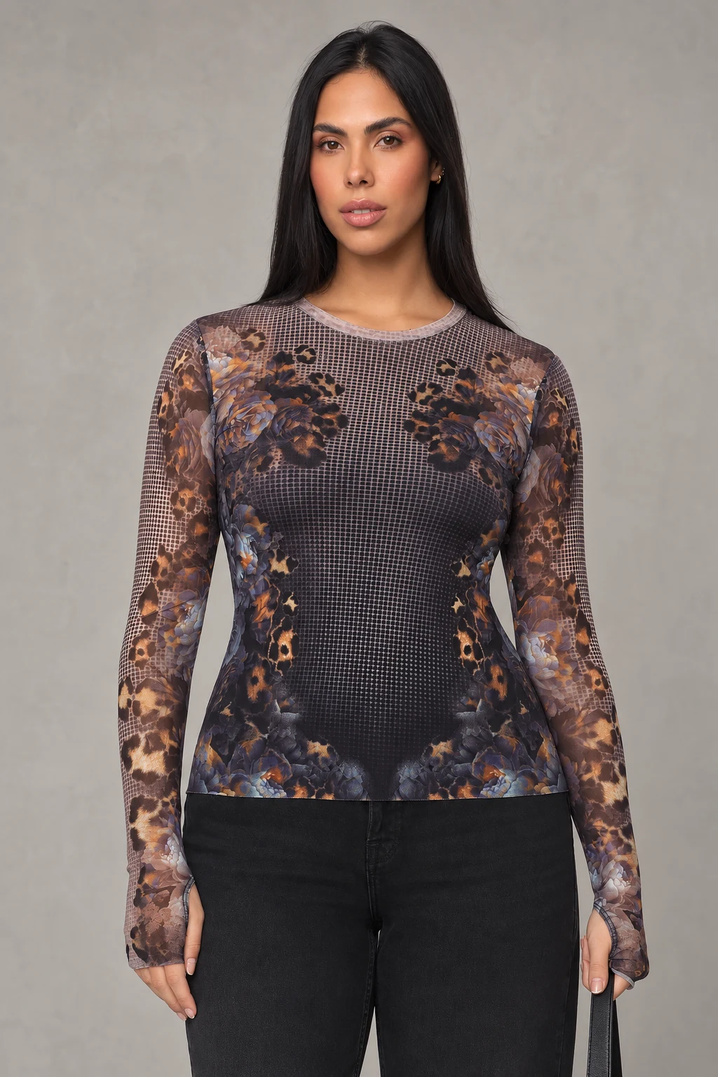 Kaylee Long Sleeve Mesh Top · Nude Leopard · Vista 4